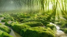 Landscape nature water trees forest moss mist stones sun Custom Gaming Mat Desk
