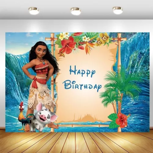 Moana Backdrop Summer Beach Girls Happy Birthday Party Photo Background Banner - Picture 2 of 15