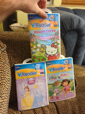 VTECH V READER INTERACTIVE E-READING SYSTEM LOT of 3 Hello Kitty/Dora/Princess 