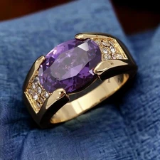 Amethyst Gemstone With 925 Sterling Silver Gold Plated Ring For Men's #AL102