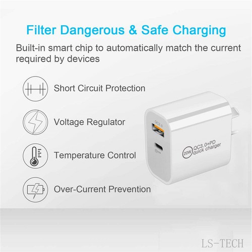 20W DUAL USB-C Type C Fast Wall Charger Adaptor QC3.0 For Android iPhone iPad AU - Picture 5 of 17