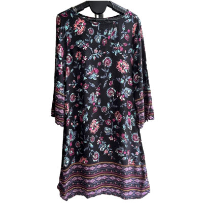 Beach Lunch Lounge Black Floral Midi Dress Casual Boho Chic Loose Fit, Size  S | eBay