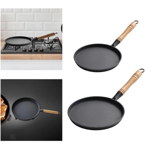 Frying Pan with Wooden Handle, Kitchen Breakfast Pan, Heavy Gauge Crepe Pancake - Afbeelding 1 van 7