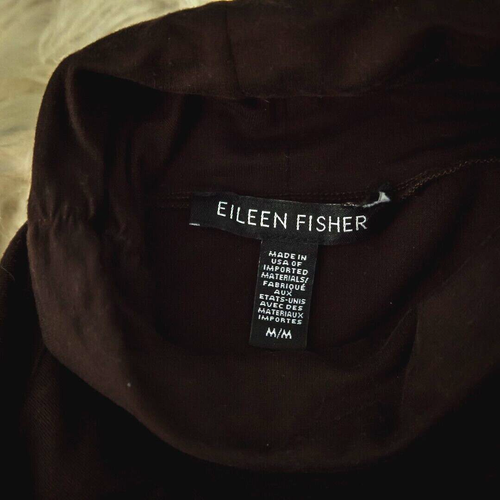 Top tejido Tencel sistema manga larga cuello alto marrón talla mediana M Eileen Fisher - Imagen 3 de 5