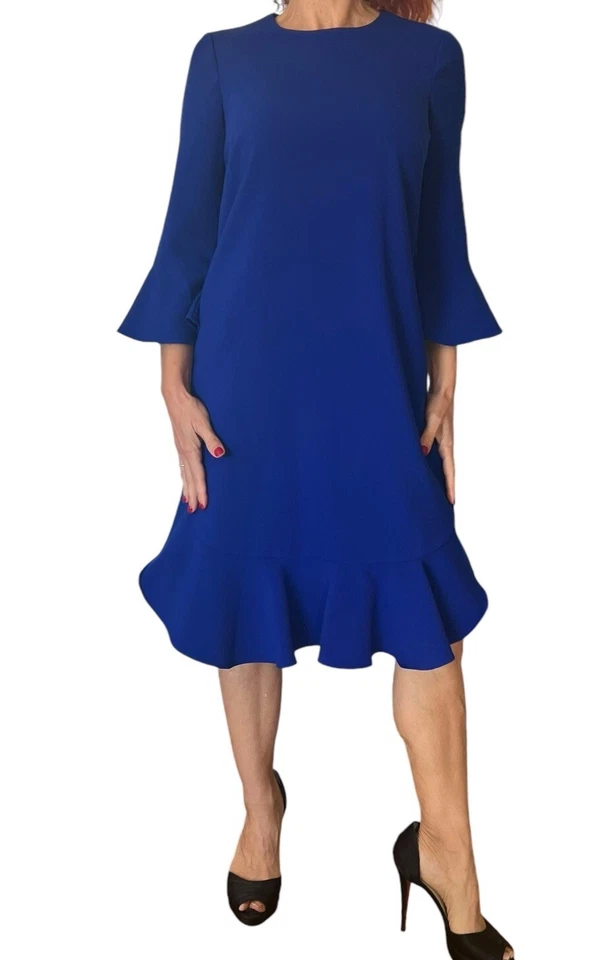 RICKIE FREEMAN TERI JON COBALT 蓝色换装连衣裙 BELL 3/4 袖叠层 HEM 尺寸 4 — 第 2/4 张图片