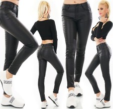 Damen Jeans Hose Push Up Kunstleder Leder Wet Look Röhre Skinny XS-4XL