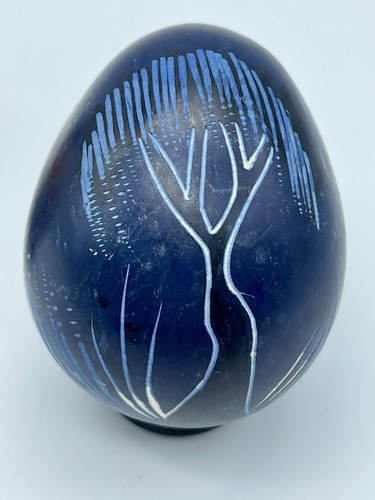Carved Stone Eggs Night and Day Giraffes Trees Set of 2 - Picture 14 of 18