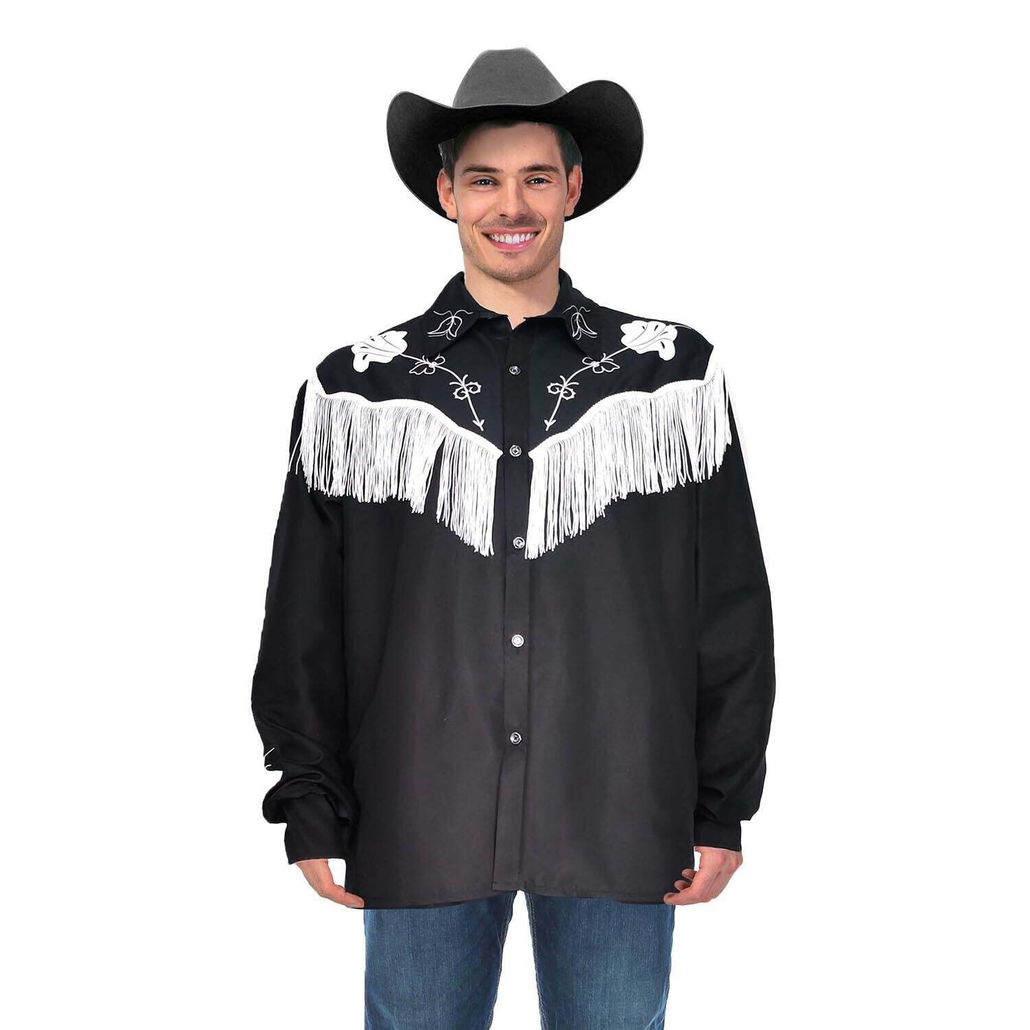 Black Cowboy Shirt Barbie Ken Dress Up Wild West Sheriff Mens Costume