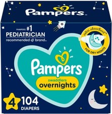 Pampers Diapers Size 4, 104 Count - Swaddlers Overnights Disposable Baby Diapers