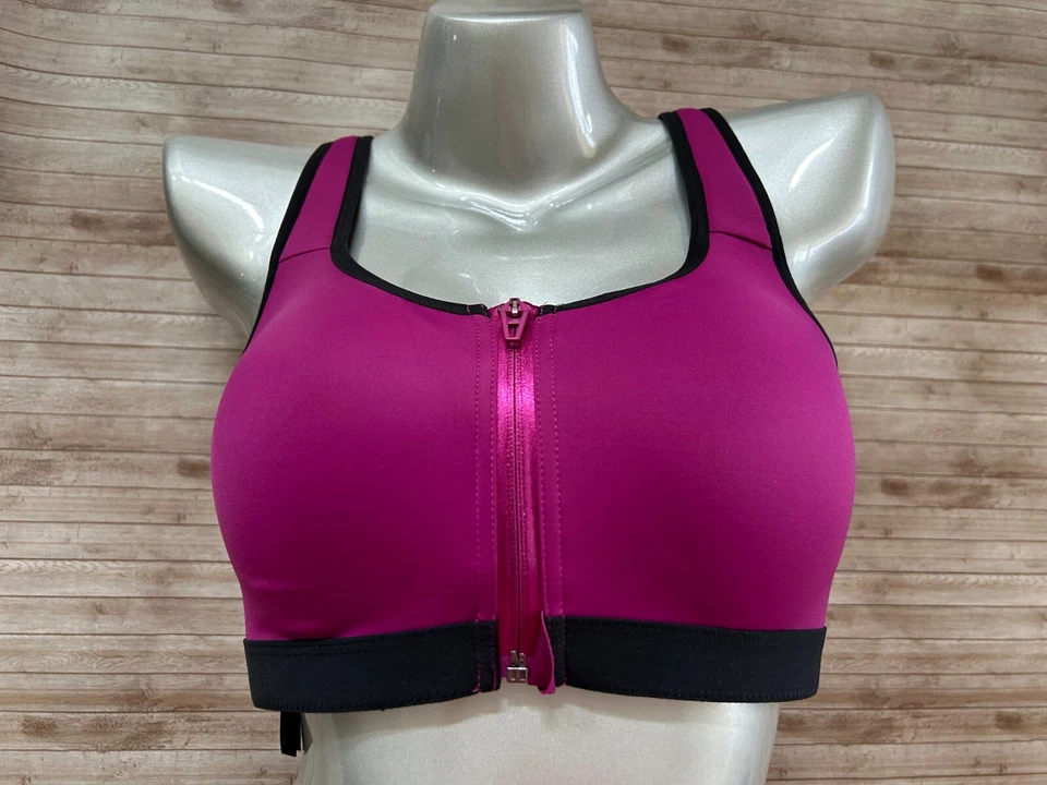 Nuevo con etiquetas Sujetador deportivo Victoria's Secret Knockout alto impacto cierre frontal púrpura negro 34D Foto 4 de 4