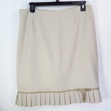 Vintage Tan Polyester Modest Zipper Back Bow Accent Pleated Hem Skirt Size 16