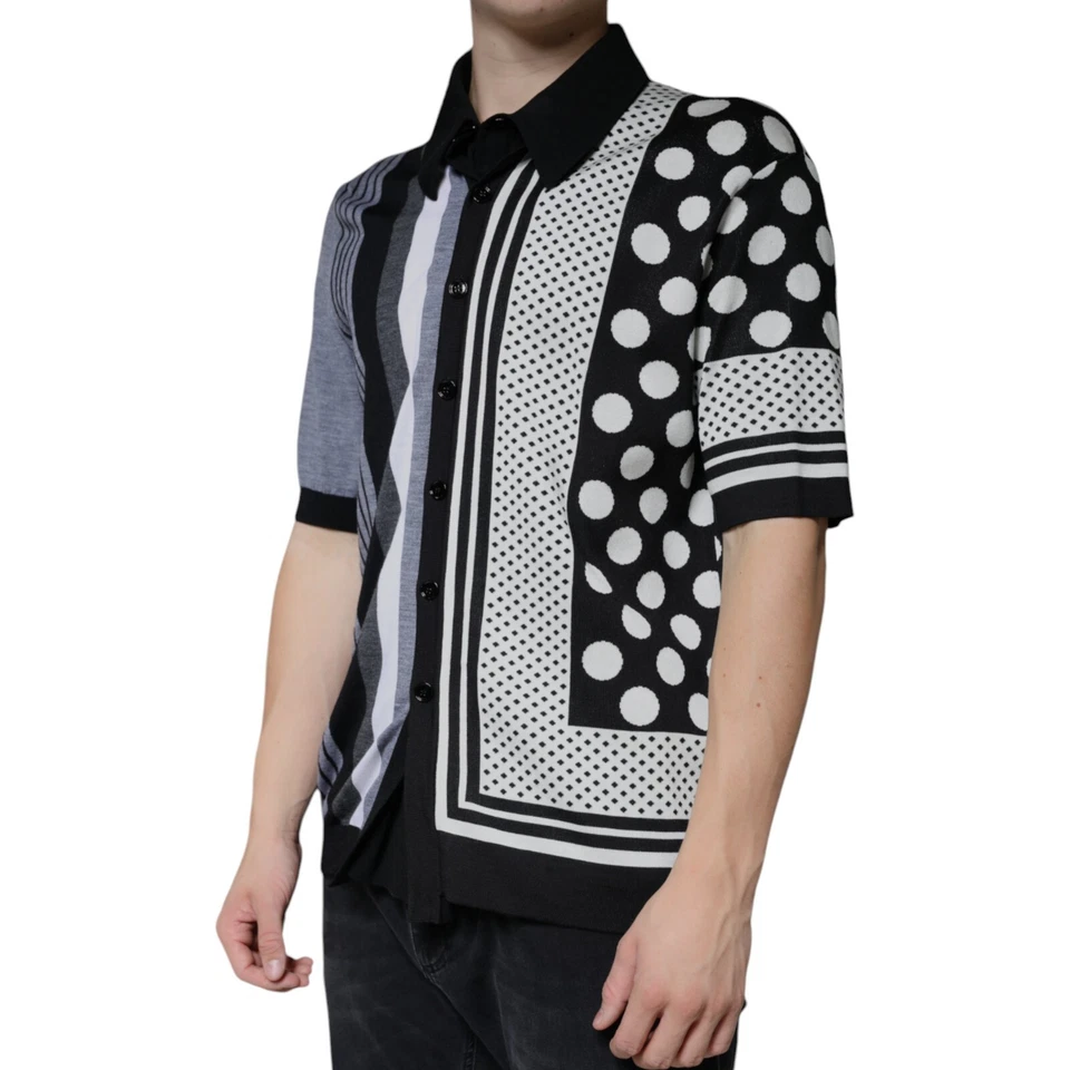DOLCE & GABBANA T-shirt Black White Polka Dot Collared Polo IT52/US42/XL 1880usd - Image 2 of 4