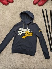 SuperDry Super Dry Fitted Womens Hoodie Navy Blue Felt Hooded Sweatshirt Felted