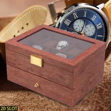 20-Slot Rosewood Watch Case Keep Display Tray Case Jewelry Storage Organizer Box