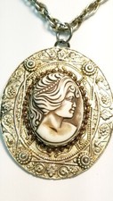 Vintage Retro Huge Resin Cameo Statement Necklace