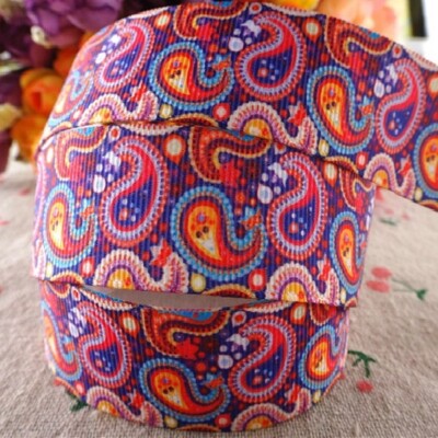GALLONENBAND GROBKÖRNIG, KASCHMIR MUSTER, blau rot lila * 25 mm * Meterware