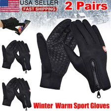 2 Pairs Windproof Waterproof Winter Gloves Touch Screen Warm Mittens Men Women