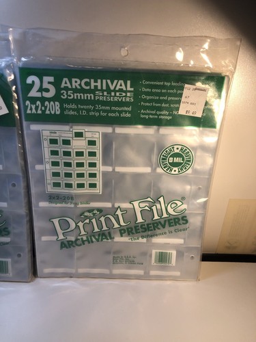 TWO-PRINT FILE 2”x2"-20B ARCHIVAL 35mm SLIDE PRESERVERS 25ct Pages USA-Sealed - Picture 3 of 7