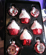 Winter Wonder Lane 2 Boxes of 8 Glass Red Cupcakes & Indent Christmas Ornaments