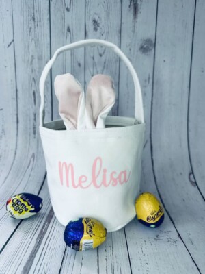 Personalisierter Eibeutel Osterjagd Hase Hase 3D Ohren Geschenk weiß