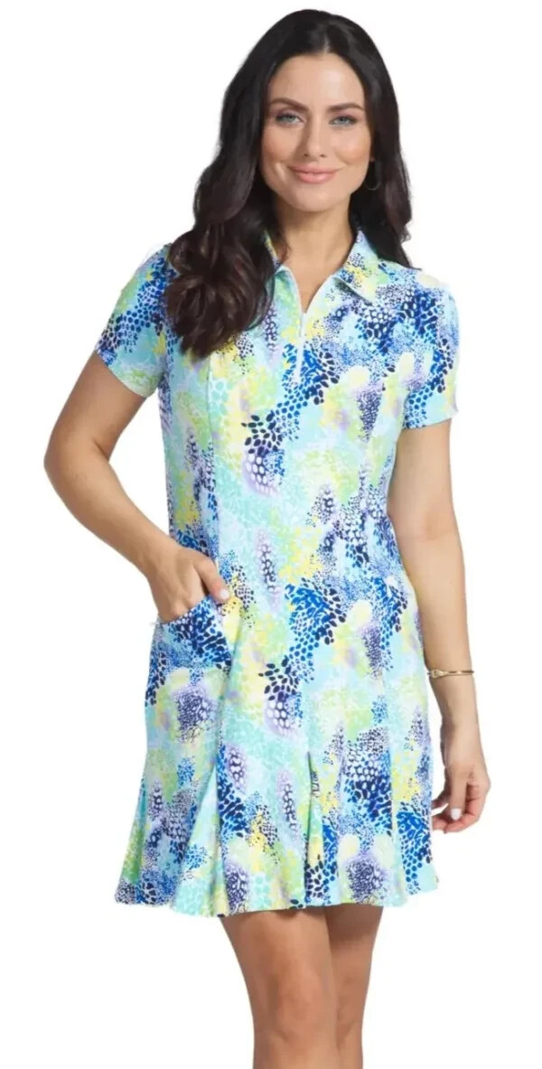 Robe longue imprimée manches courtes Bleu
