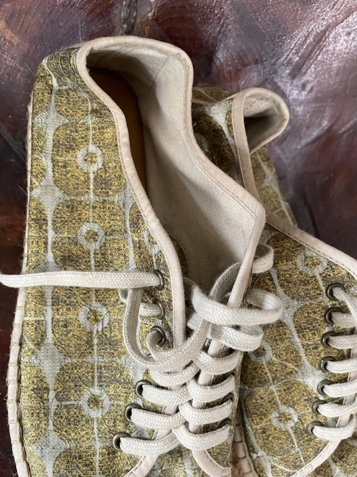 Green beige Cotelac artsy opart silk &raffia shoes +Anthropologie mag. 8.5 - Image 2 of 4