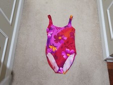 Catalina Vintage Pink Purple Floral One Piece Swimsuit Women's Size Large