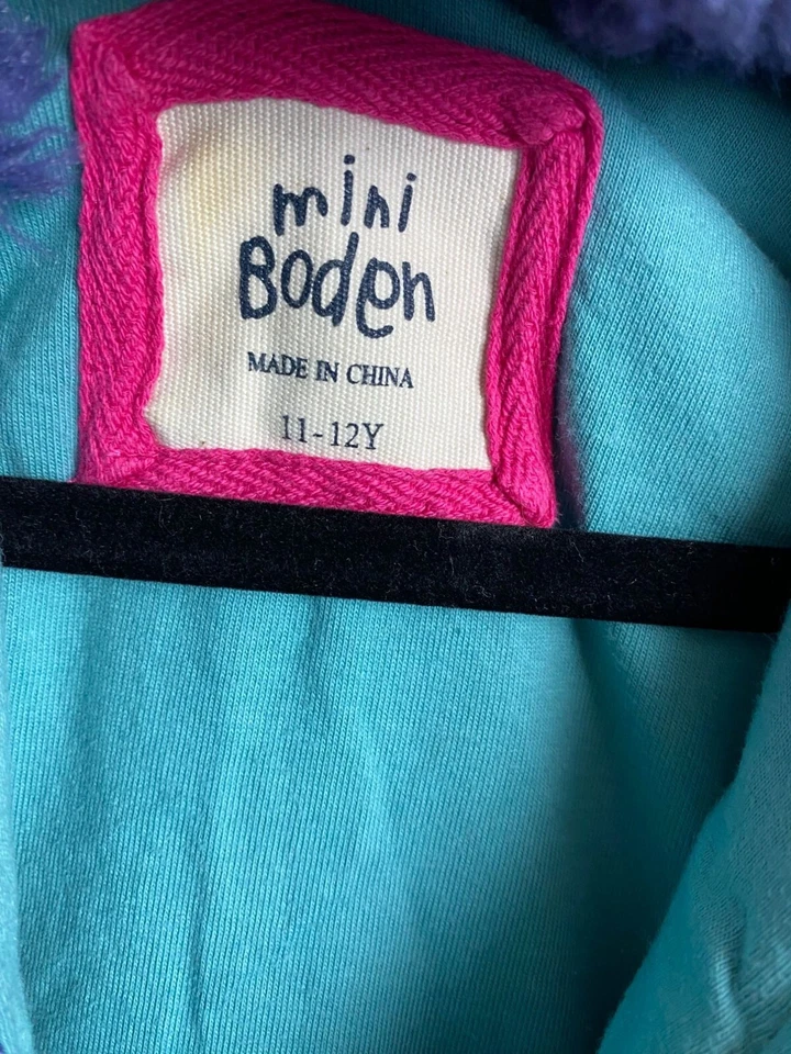 Chaleco con Capucha de Vellón Mini Boden Niñas Talla 11-12 Azul Púrpura Cremallera Completa Acogedor Suave Foto 3 de 4