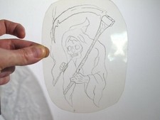 vtg 1960s 1970s Tattoo Flash acetate stencil Smoking Reaper 6" REP2