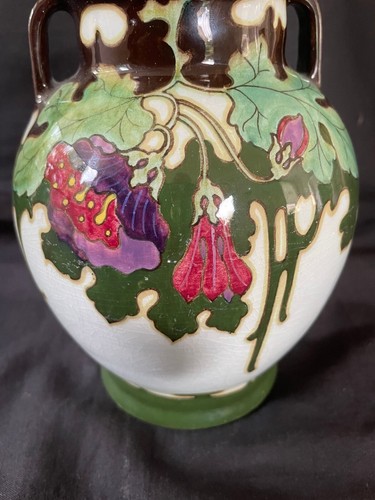 vase gouda hollandais art déco exclusif 7,3" décor Regina . marqué et signé - Photo 8 sur 10