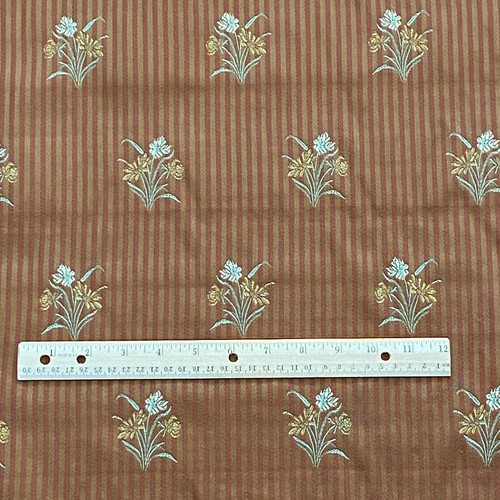 BTY Floral Stripe Jacquard Upholstery Decor Fabric Red Brown