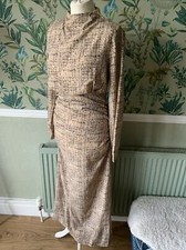 Ladies M Shein 10 Long Brown Black Fitted Smart Casual Long Sleeve Ruched Party