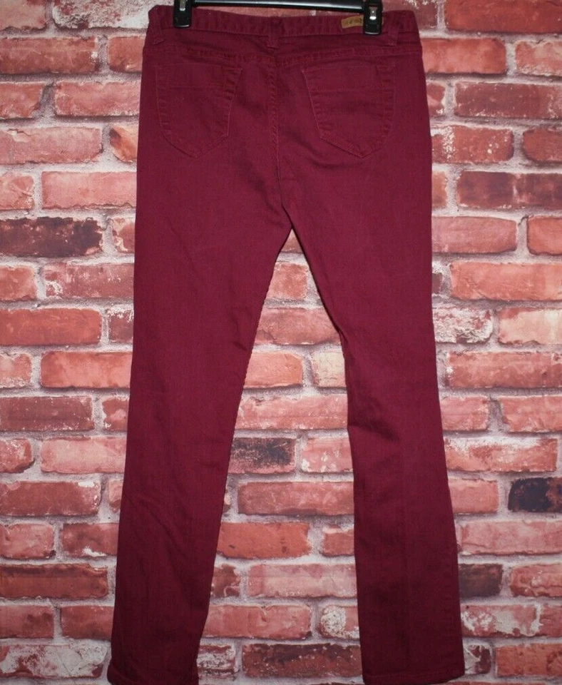 Pantalones de mezclilla ajustados Mudd para mujer talla 13 borgoña botones cierre bolsillos Foto 4 de 4