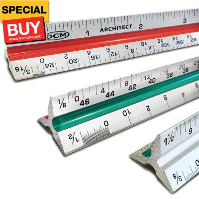 1 Triangular Architect Scale Ruler (Professional Grade Solid Aluminum) Color Cod