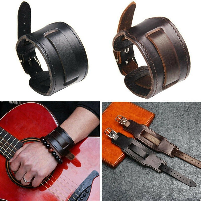 Men's Black/Brown Wide Leather Watchband Biker Cuff Wristband Bracelet Gifts
