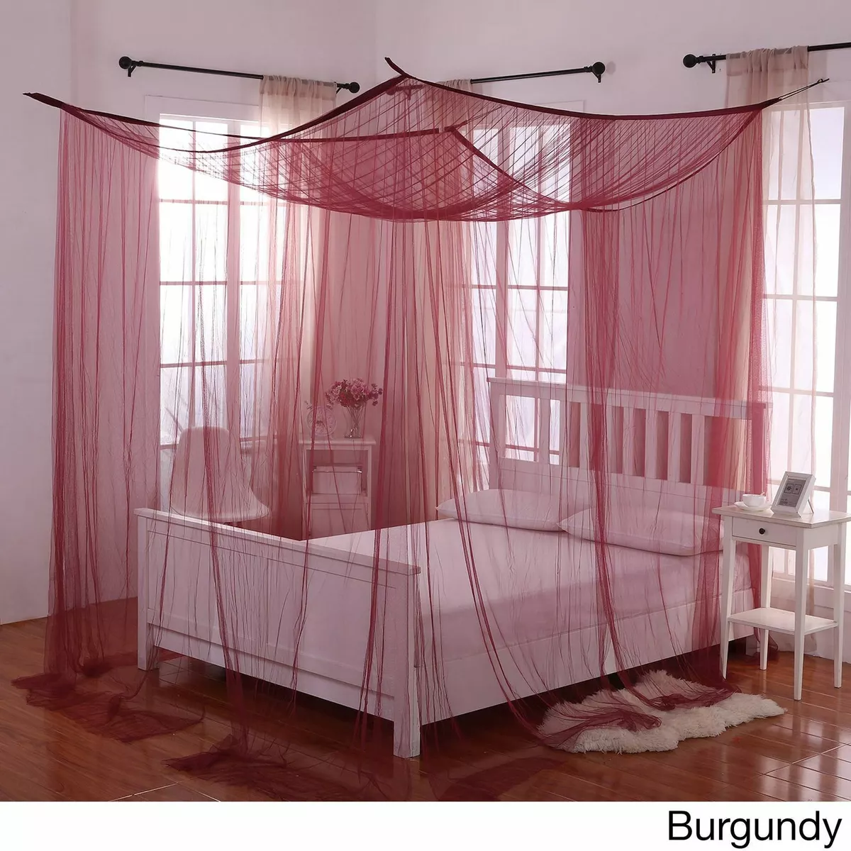 Burgundy Red Four 4 Post Bed Canopy Netting Curtains Sheer Panel Corner ANY SIZE