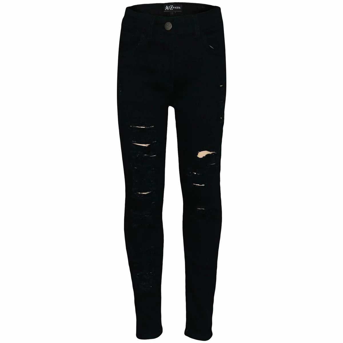 Kids Girls Stretchy Jeans Jet Black Denim Ripped Fashion Skinny Pants  Jeggings