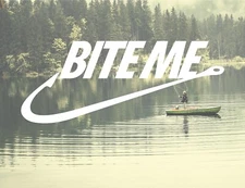 Bite Me Fishing Hook Not Nike Funny Bumper Car Window Vinyl Decal Sticker