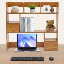 Open Storage Compartment Desktop Bookshelf Home Office Desk Organizer Shelf
