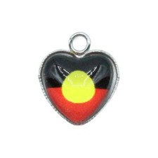 Aboriginal Flag Heart Charm   17mm   Stainless Steel