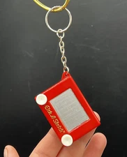 Vintage Keychain Red 1994 Etch A Sketch Game w/Ring & Chain - WORKS