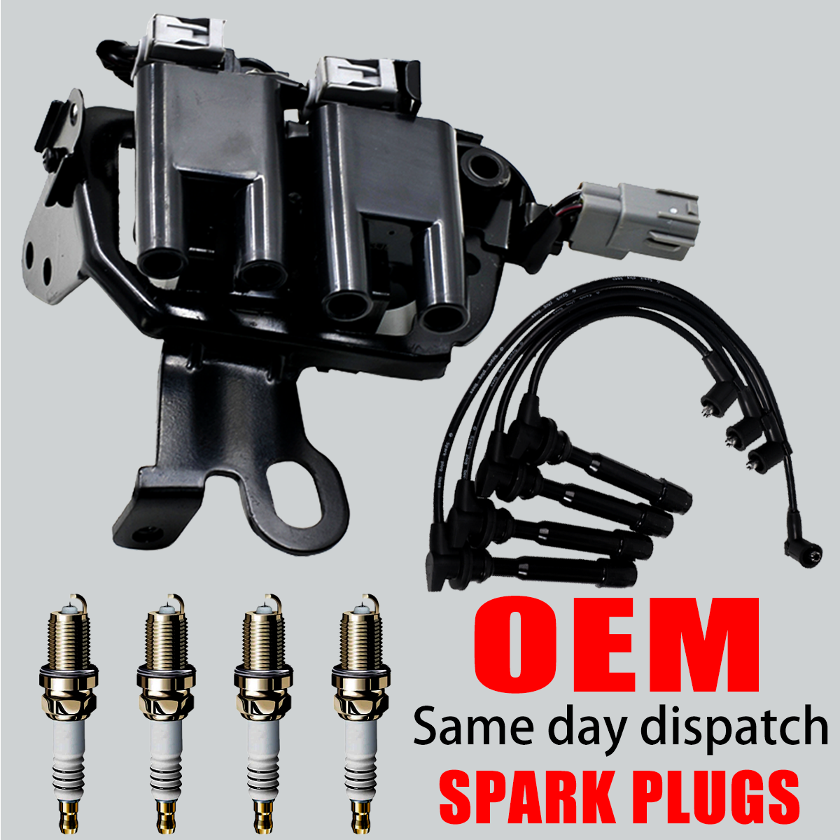 OEM Ignition Coil & Iridium Spark Plug & Wire For Hyundai Elantra Kia Soul UF419