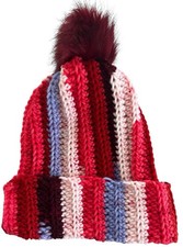 Crochet Ribbed Beanie With Faux Fur Pom Pom - Adult Size Hot Stuff