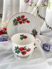 VINTAGE Bone China Tea Cup & Saucer Royal Bengal Red Rosebud India