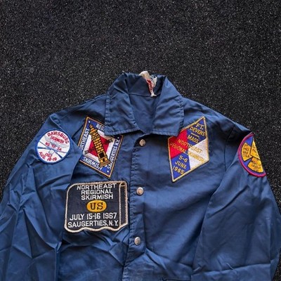 Vintage 60s Northeast Regional Skirmish Patch Jacket Navy Blue Nylon XS