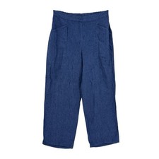 FLAX Linen Pants Womens L Blue Pull On Pockets Lagenlook Coastal Classic W811