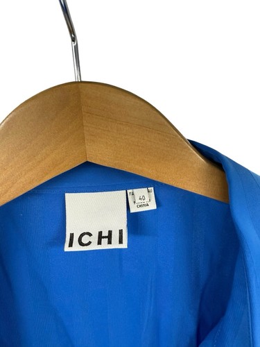 ICHI Bright Blue Collared Popover Blouse Minimalist Long Sleeve Blouse Womens 40 - Picture 3 of 7