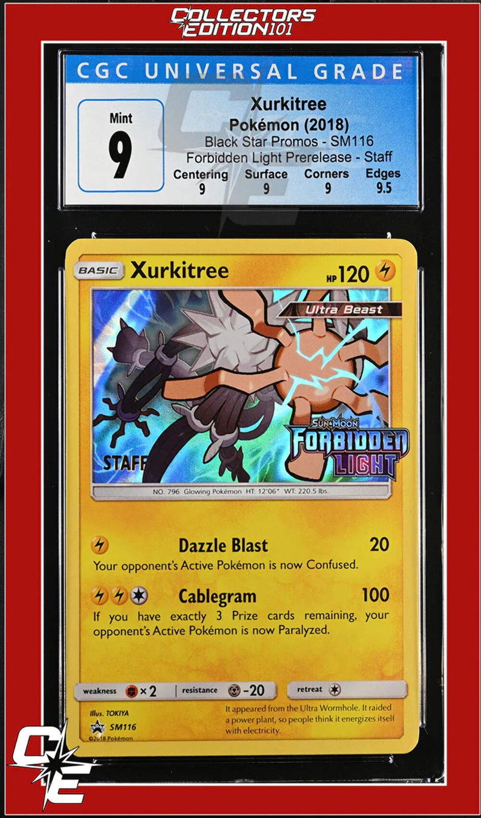 SM Black Star Promo Xurkitree SM116 Forbidden Light Prerelease STAFF CGC 9