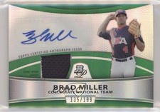 2010 Bowman Platinum Relic Refractor Green 135/199 Brad Miller Patch Auto 2f9