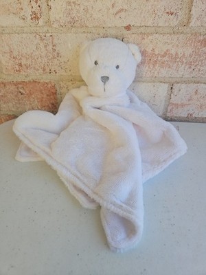 SL Home Fashions White Teddy Bear Security Baby Blanket Nunu Toy Grey Eyes